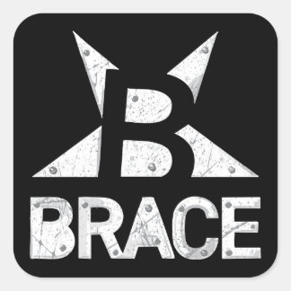 BRACE 'Classic' Logo, White Text on Black Square Sticker