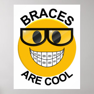 Braces Are Cool Dentist Wall Poster -Black Glasses