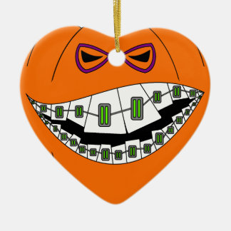 Braces Pumpkin Halloween Evil Grin Geeky Nerdy Ceramic Tree Decoration