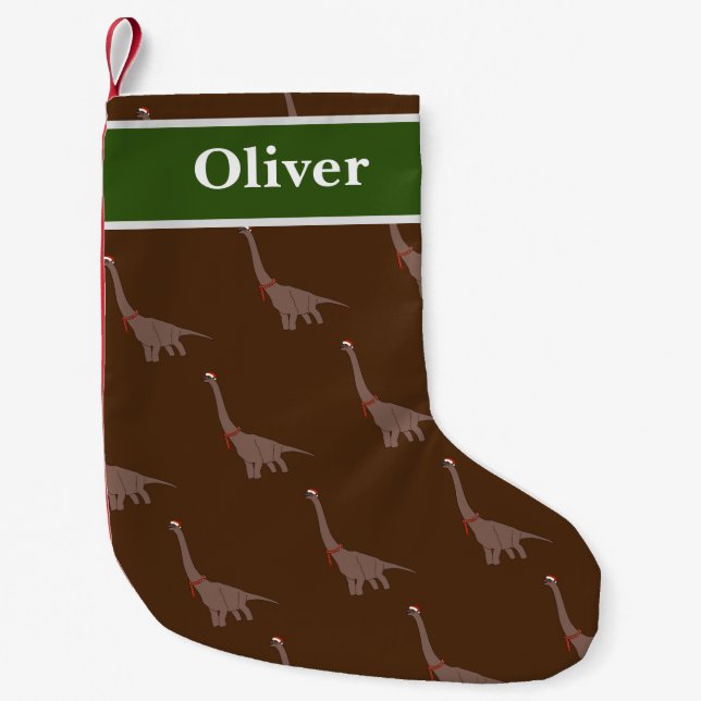 Brachiosaurus Dinosaur Brown Pattern Small Christmas Stocking (Front)
