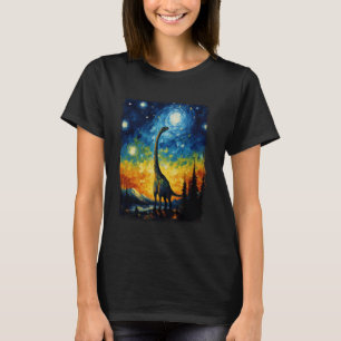 Brachiosaurus Dinosaur Starry Night Painting T-Shirt