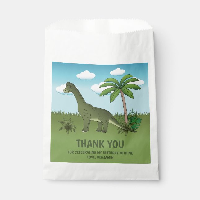 Brachiosaurus Dinosaur Tropical Birthday Thank You Favour Bag (Front)