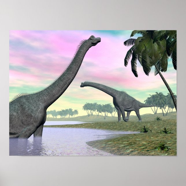Brachiosaurus dinosaurs in nature - 3D render Poster (Front)