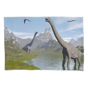 Brachiosaurus dinosaurs in water - 3D render Pillowcase