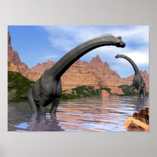 Brachiosaurus dinosaurs in water - 3D render Poster