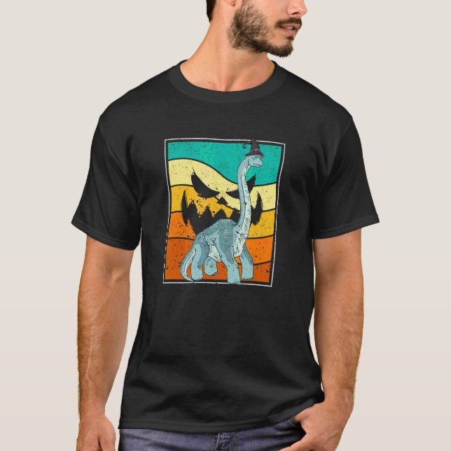 Brachiosaurus Witch Pumpkin Halloween Dinosaur Bro T-Shirt (Front)