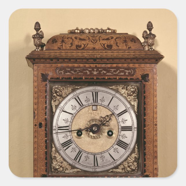 Bracket clock, c.1700 square sticker (Front)