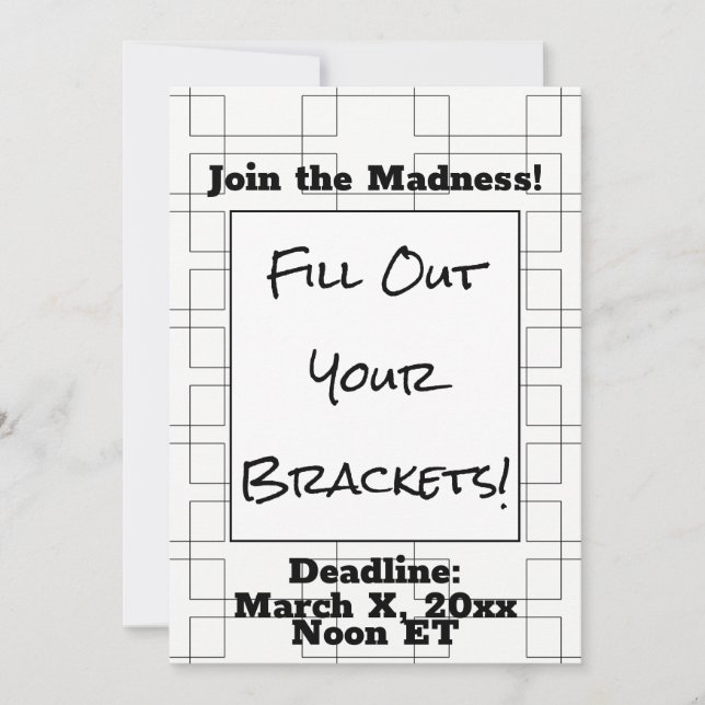 Bracket March Basketball Deadline Party Reminder Invitation (Front)