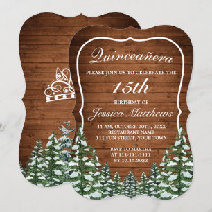 Bracket Snowy Forest Rural Pine Tiara Quinceañera Invitation