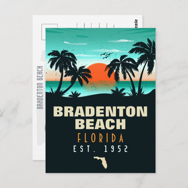 Bradenton Beach Florida Retro Sunset Souvenirs Postcard (Front/Back)