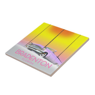 Bradenton Florida Classic car travel poster Ceramic Tile