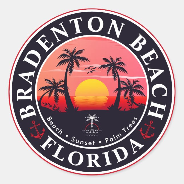 Bradenton Florida Retro Sunset Palm trees 1960s Classic Round Sticker (Front)