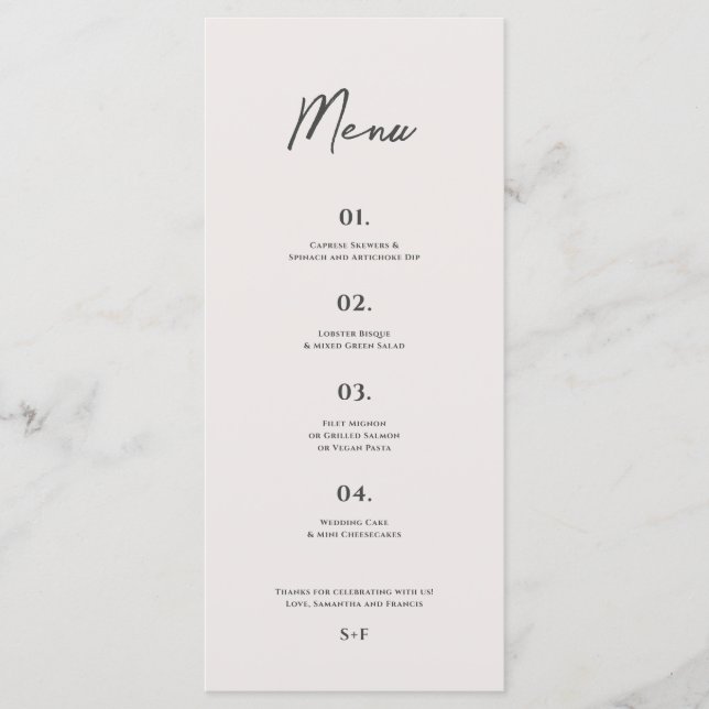Bradford Modern Wedding Menu (Front)