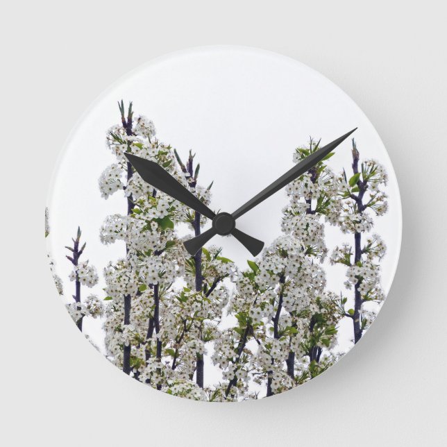 Bradford Pear Blossoms Round Clock (Front)