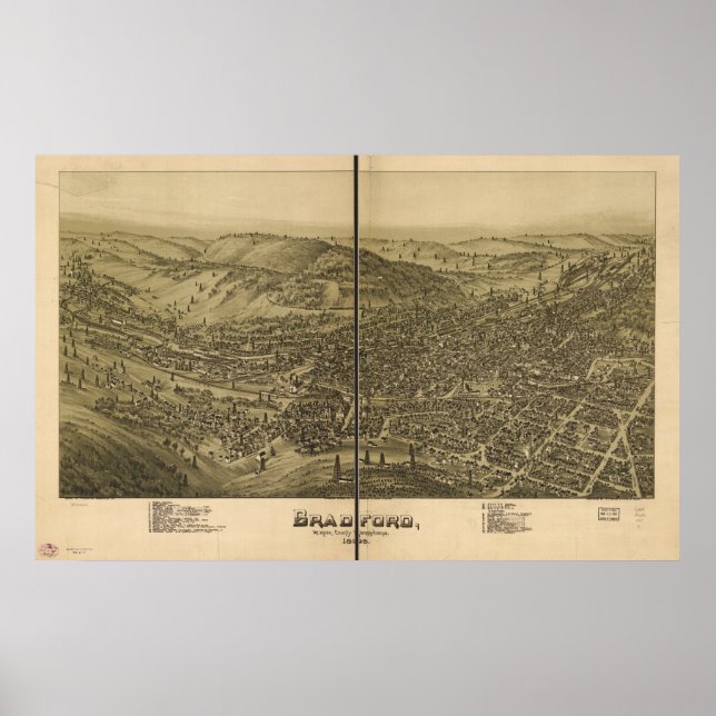 Bradford Pennsylvania 1995 Antique Panoramic Map Poster (Front)