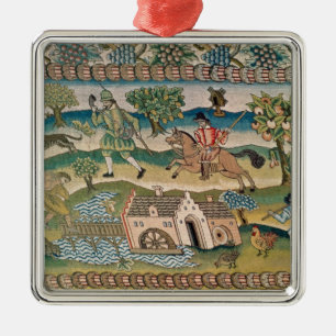Bradford Table Carpet, detail of scenes of rural l Metal Ornament