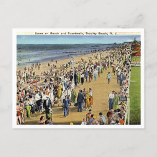 Bradley Beach NJ Scene on the Beach Boardwalk 1936 Postcard