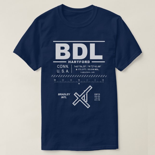 Bradley International Airport (BDL) T-Shirt (Design Front)