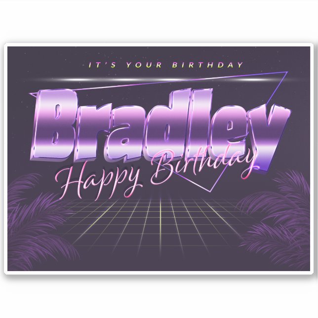 Bradley name first name purple retro sticker birth (Front)