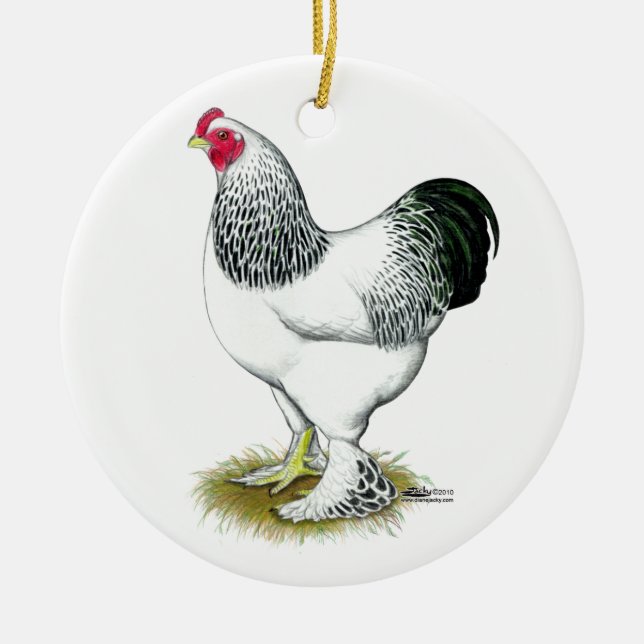 Brahma:  Light Rooster Ceramic Ornament (Front)