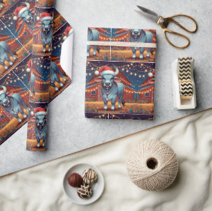  Brahman Bull Standing By Barn Christmas Wrapping Paper