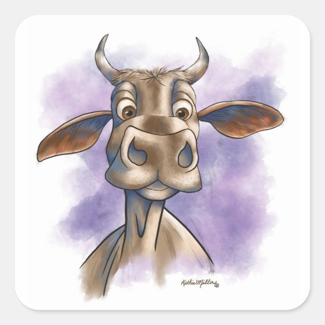 Brahman Cow Cartoon Square Sticker (Front)
