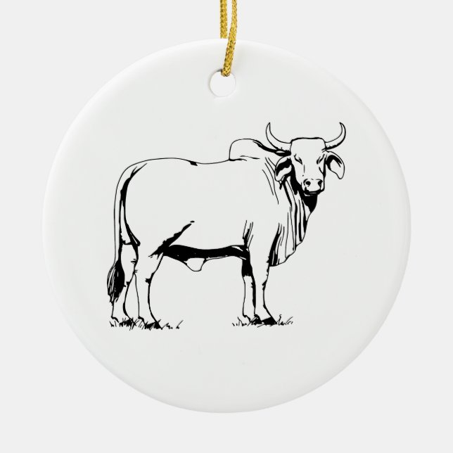 Brahman Cow Ceramic Tree Decoration (Front)