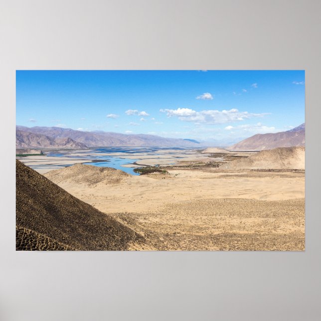 Brahmaputra river and desert landscape - Tibet Poster (Front)