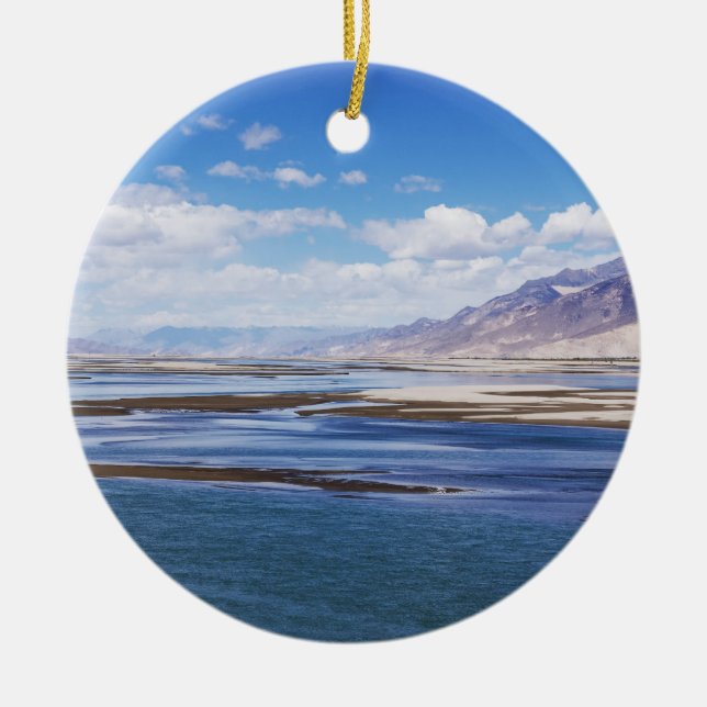 Brahmaputra river and mountain landscape - Tibet Ceramic Ornament (Front)