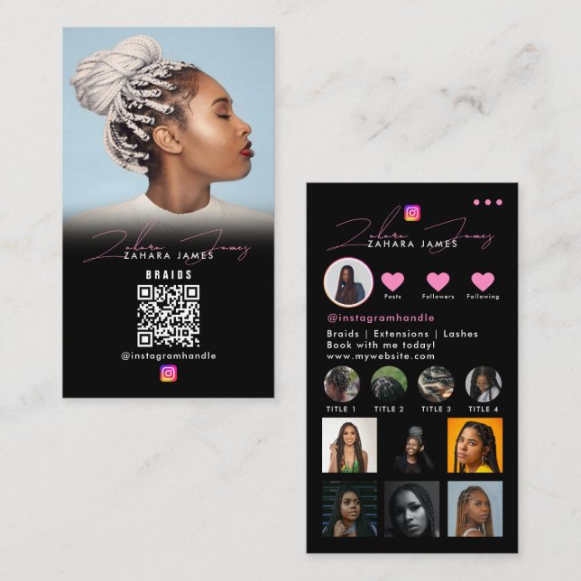 Braid Hair Social Photo Grid Social Media QR Code Business Card (Front/Back)