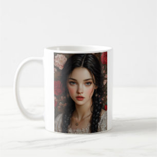 Braided Beauty in Bloom - Elegant Floral Portrait Coffee Mug