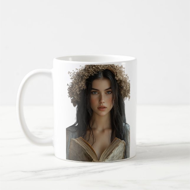 Braided Beauty in Bloom - Elegant Floral Portrait Coffee Mug (Left)