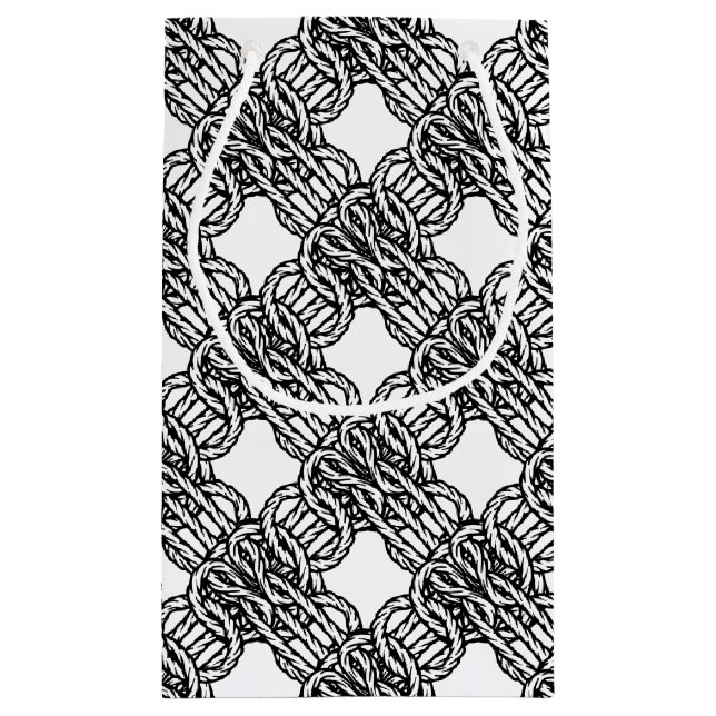 Braided black and white boho rope design small gift bag (Back)