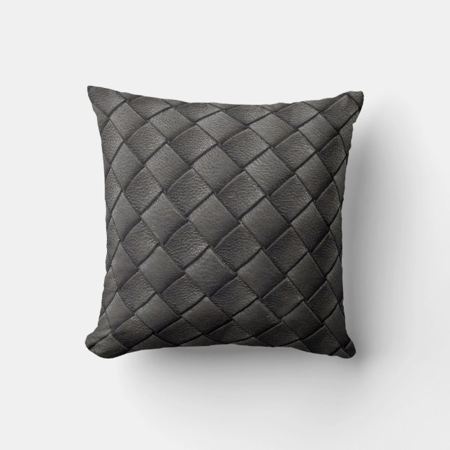 Braided Black Leather: Vintage Texture Cushion (Front)