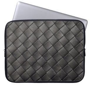 Braided Black Leather: Vintage Texture Laptop Sleeve