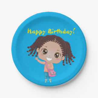 Braided Girl Birthday Tableware (African-American) Paper Plate