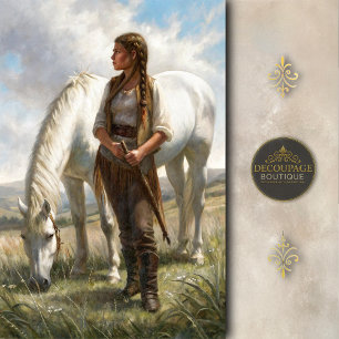 Braided Girl With White Horse Meadow Decoupage Tissue Paper