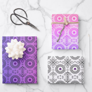 Braided Mandala and Leaf Motif Design Wrapping Paper Sheet