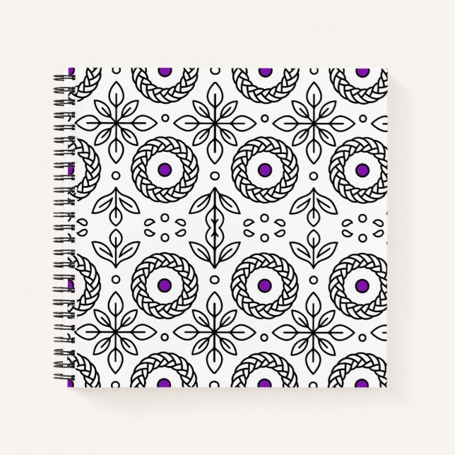 Braided Mandala and Leaf Motif Spiral Notebook (Front)