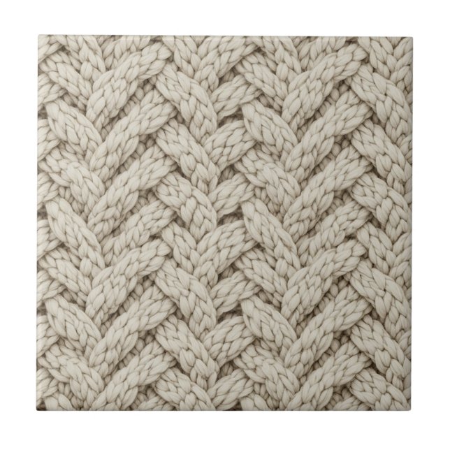 Braided Thread Knit Texture – Warm Beige (2) Ceramic Tile (Front)
