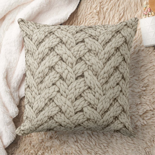 Braided Thread Knit Texture – Warm Beige (2) Cushion (Blanket)
