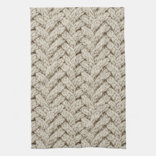 Braided Thread Knit Texture – Warm Beige (2) Tea Towel
