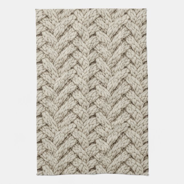 Braided Thread Knit Texture – Warm Beige (2) Tea Towel (Vertical)