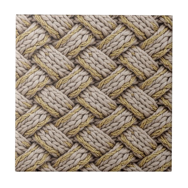 Braided Thread Knit Texture – Warm Beige (3) Ceramic Tile (Front)
