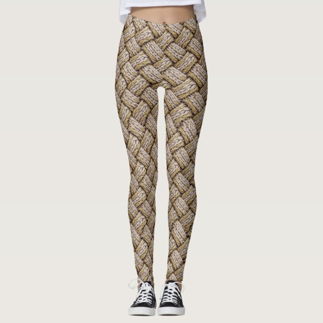 Braided Thread Knit Texture – Warm Beige (3) Leggings (Front)