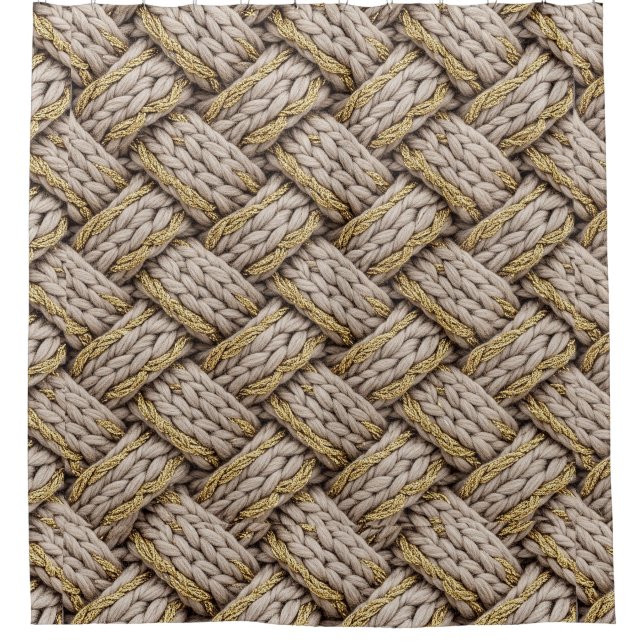 Braided Thread Knit Texture – Warm Beige (3) Shower Curtain (Front)