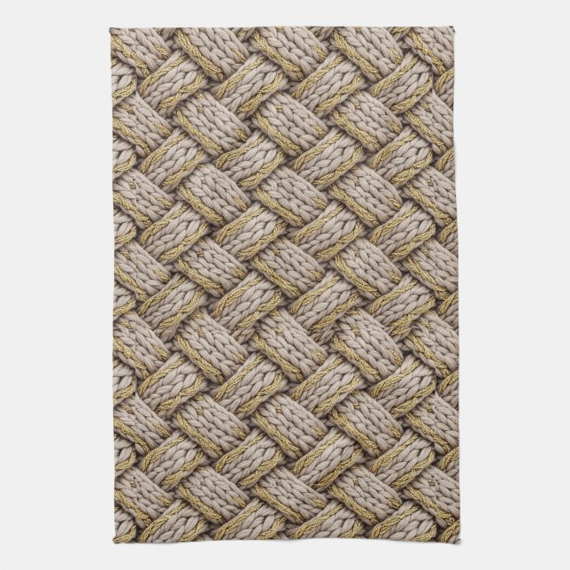 Braided Thread Knit Texture – Warm Beige (3) Tea Towel (Vertical)