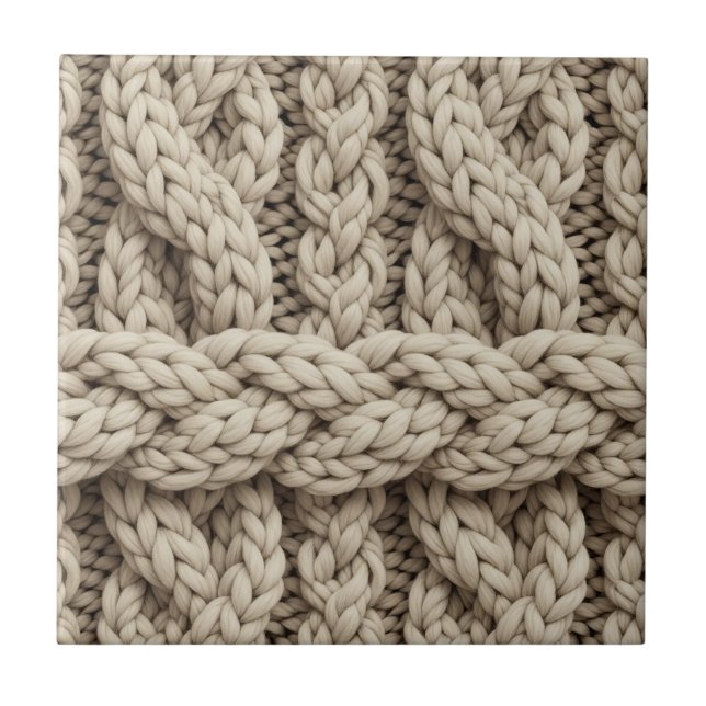 Braided Thread Knit Texture – Warm Beige (4) Ceramic Tile (Front)