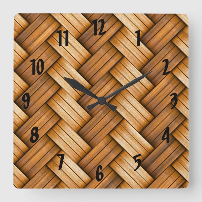 Braided wicker basket woven square wall clock (Front)