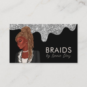 Braiding Salon Beauty Silver Faux Glitter Business Card